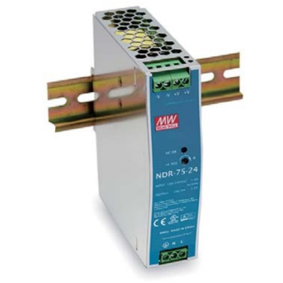 MEAN WELL NDR-75 75W Industrial DIN Rail Power Supply, 12V, 24V or 48V Output